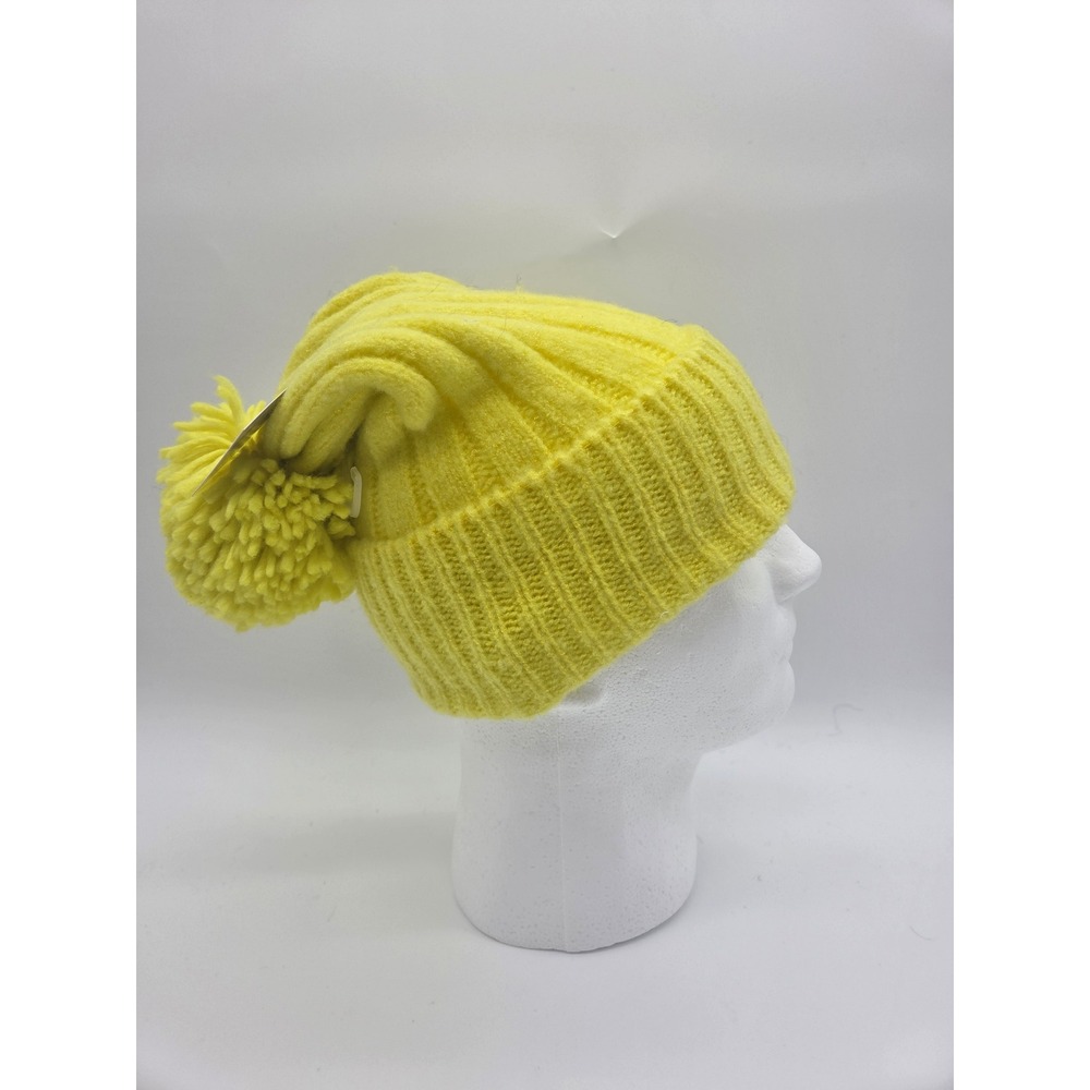 Unbranded Beanie Hat One Size Yellow Womens Ribbed Knit Pom-Pom Winter Accessory - Picture 5 of 8